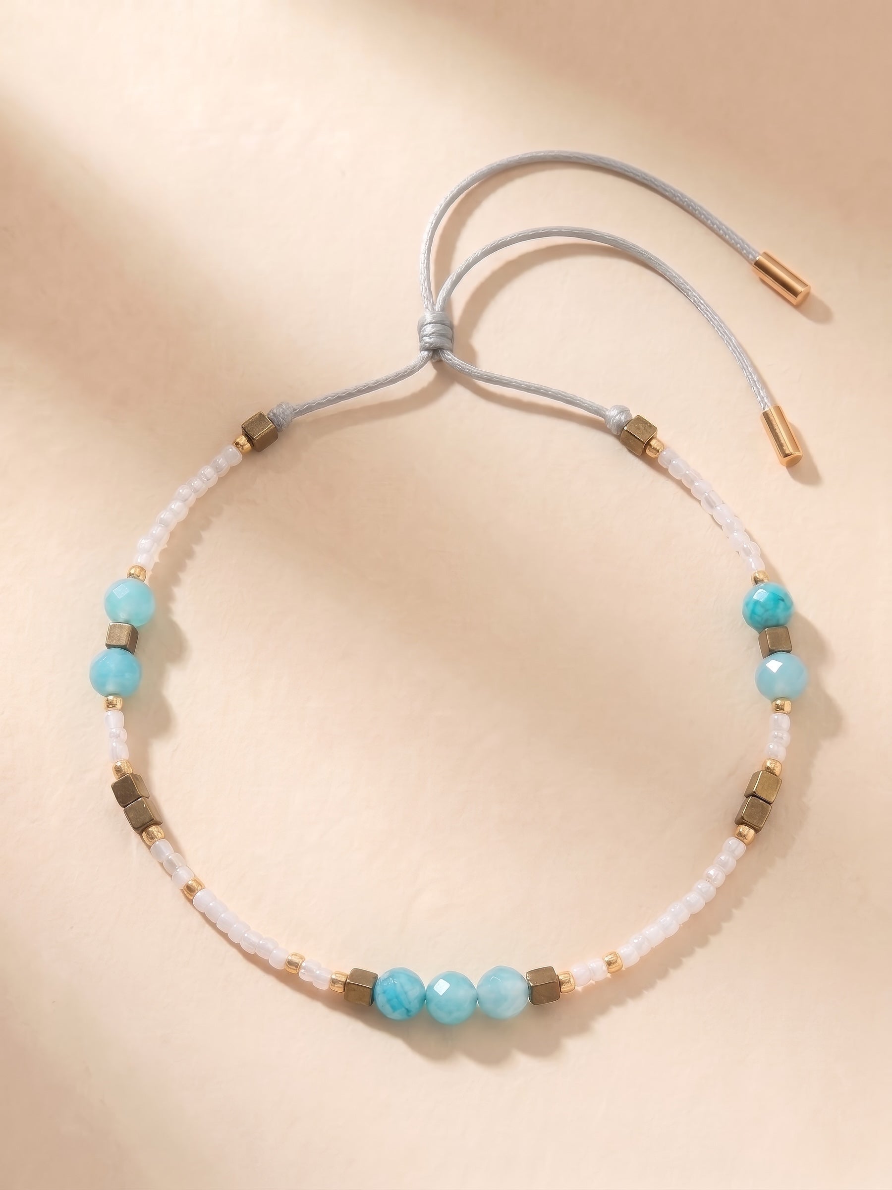 Bracelet - 001  Aqua & Gold Faceted Stones