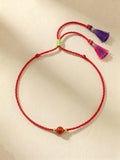 Bracelet - 019 Neon Red Rope & Tassels
