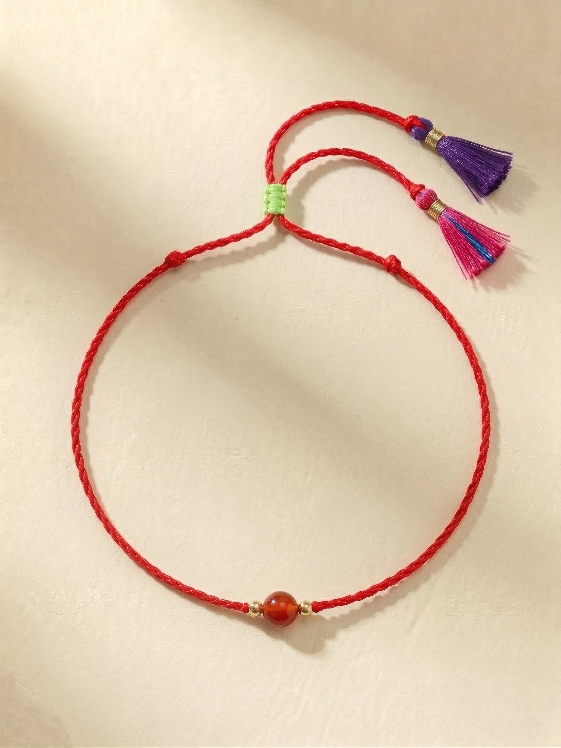 Bracelet - 019 Neon Red Rope & Tassels