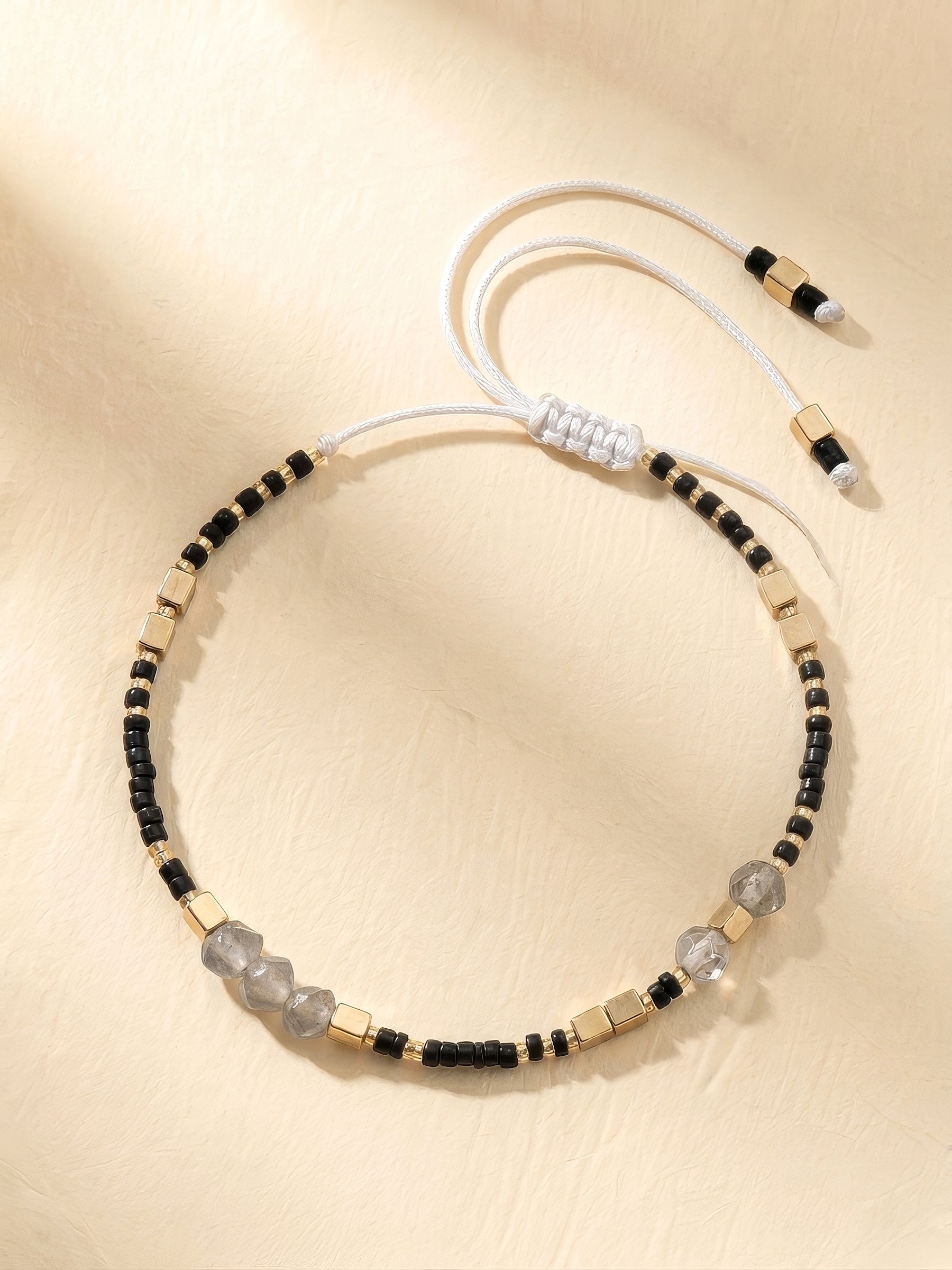 Bracelet - 004 Black & Gold Faceted Stones