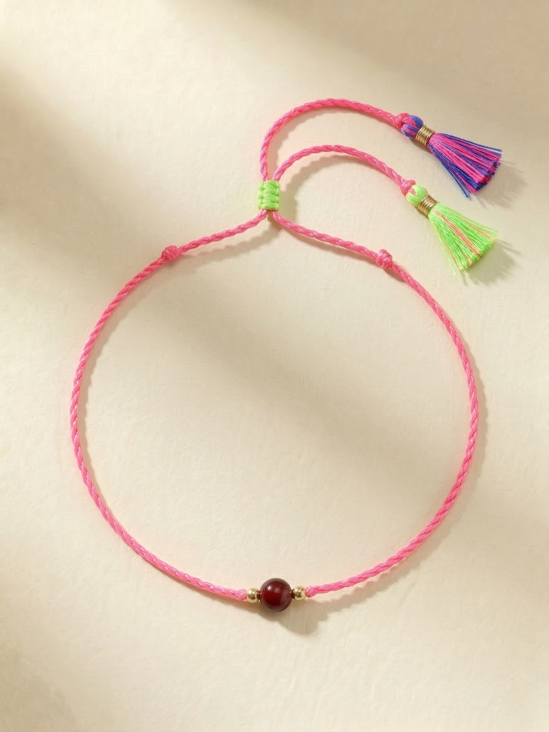 Bracelet - 025 Coral Neon Rope & Tassels