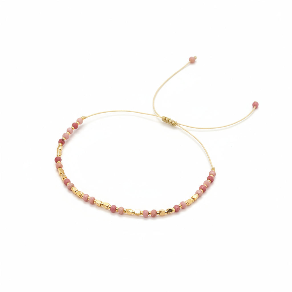 Bracelet - Pink & Gold Semi Precious Stones