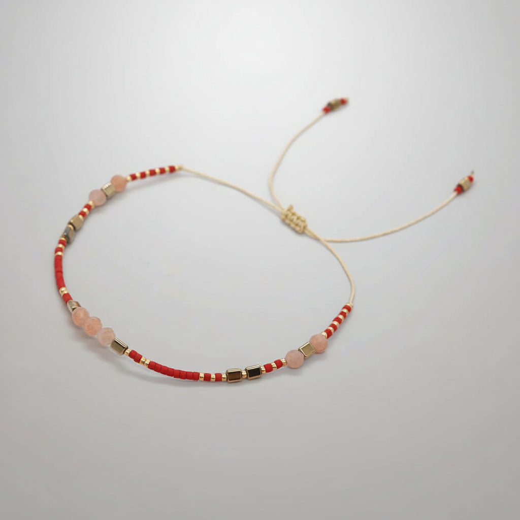 Bracelet - Red & Gold Faceted Stones