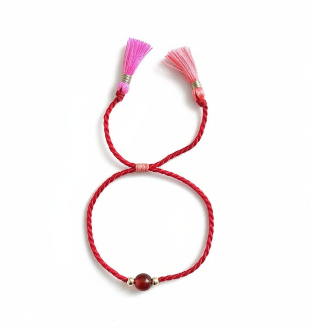 Bracelet - Neon Red Rope and Tassels