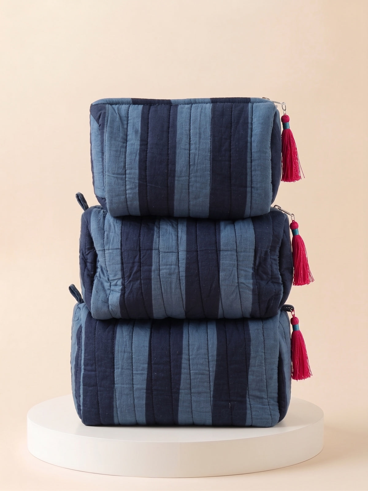 Cosmetic Bags - Blue Wide Stripe - Set of 3