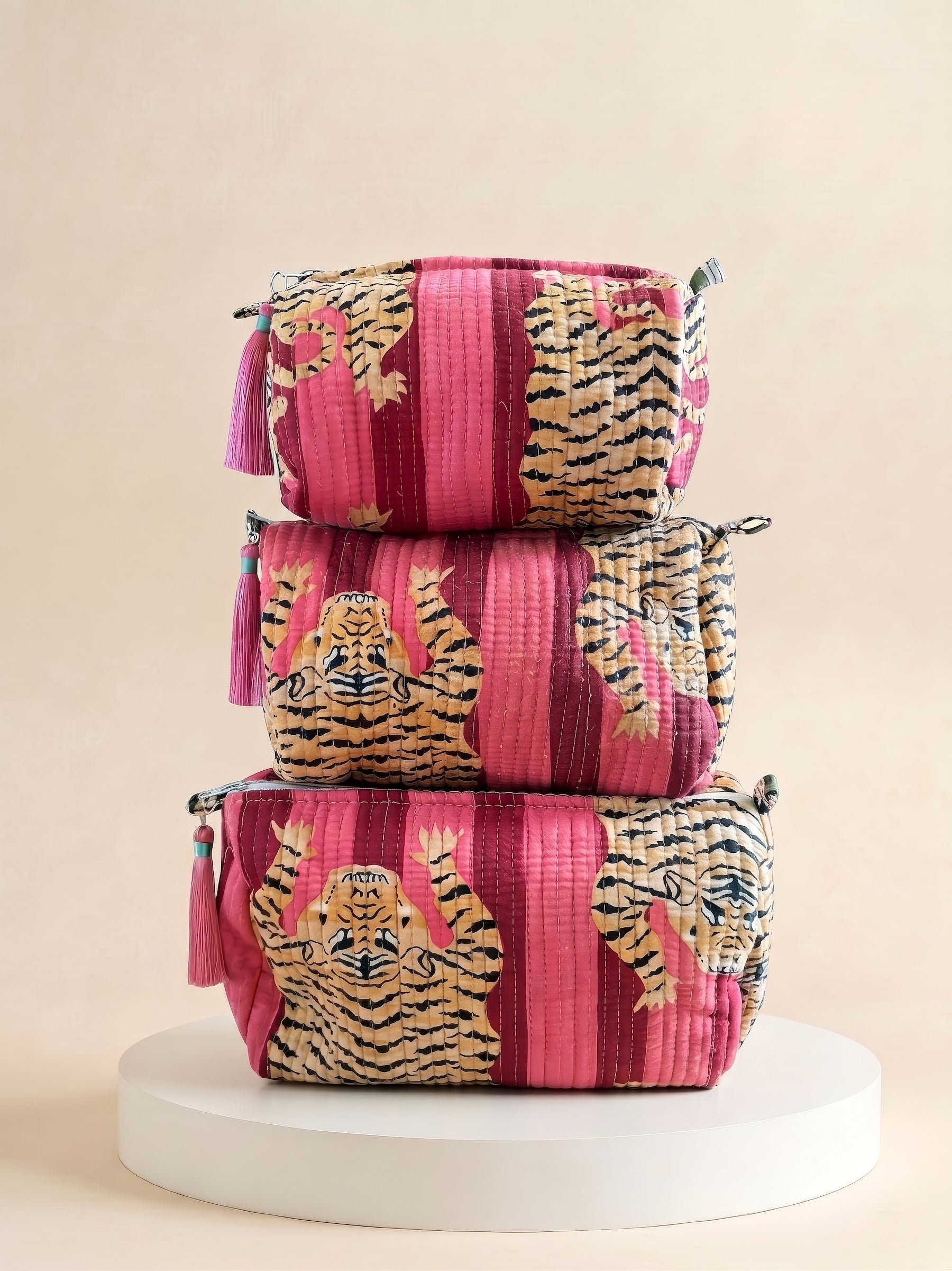 Cosmetic Bags - Burgundy Tiger Stripe- Set of 3
