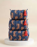 Cosmetic Bags - Dark Blue Cheetah Stripe- Set of 3