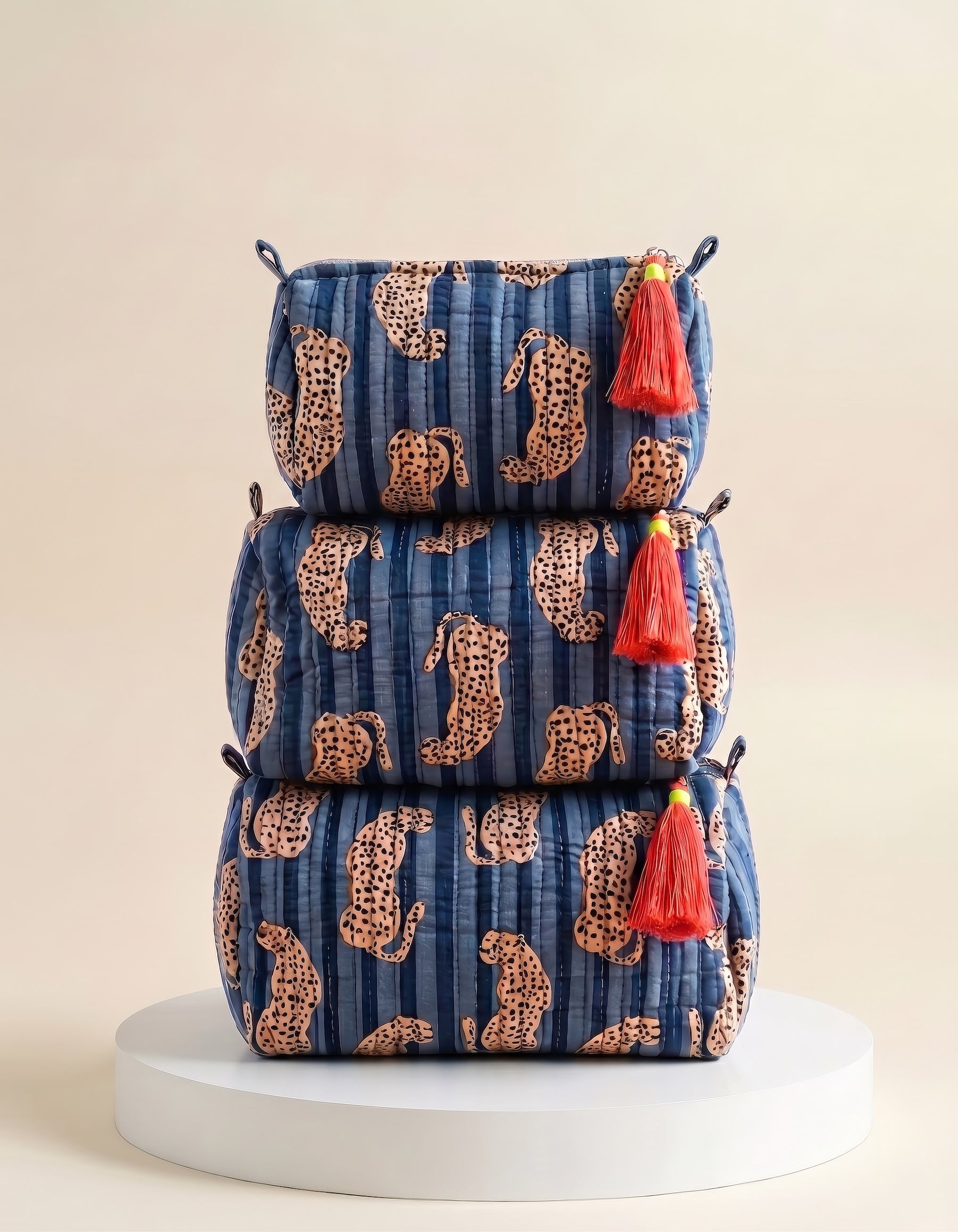 Cosmetic Bags - Dark Blue Cheetah Stripe- Set of 3