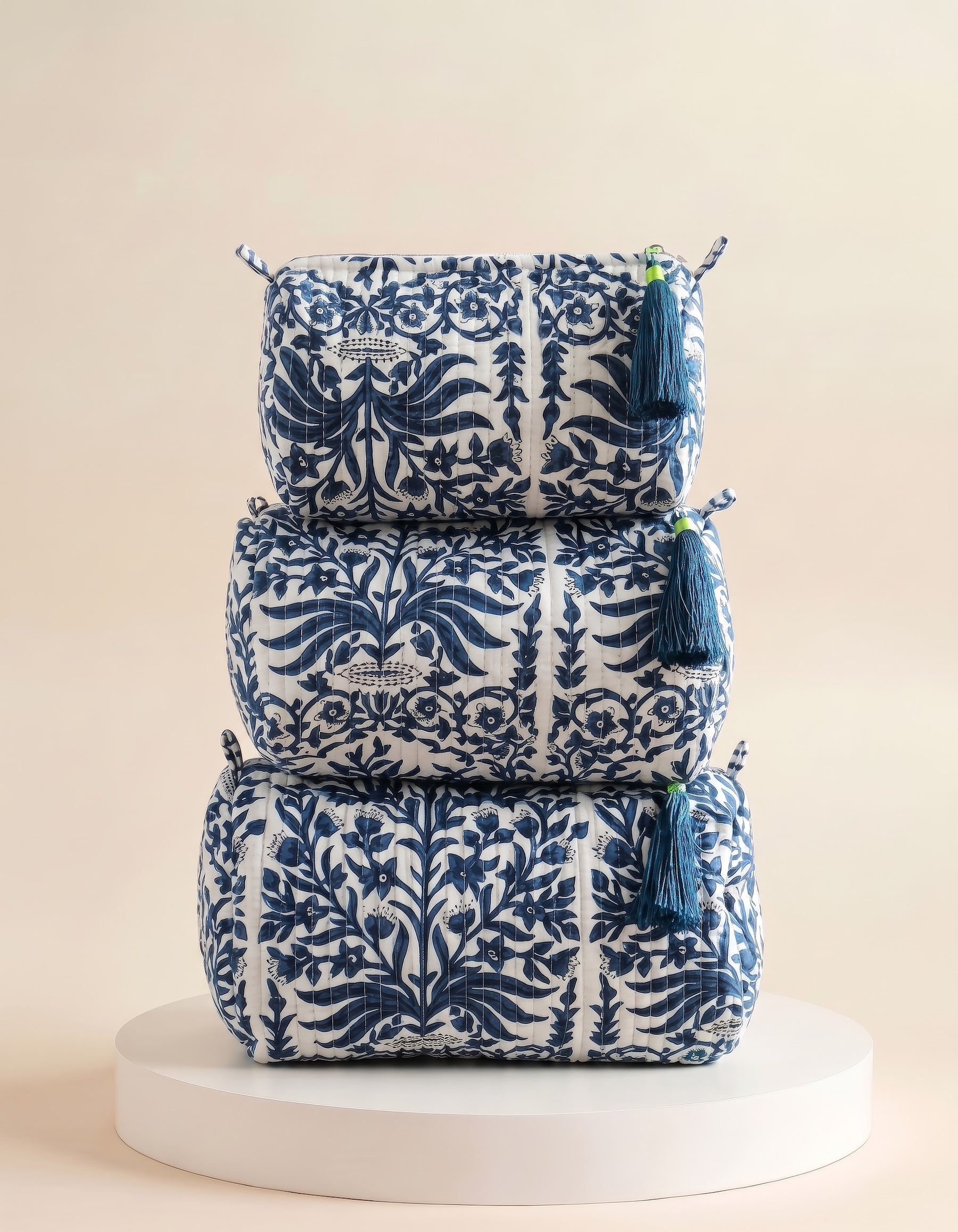 Cosmetic Bags - Blue Floral Print - Set of 3