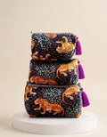 Cosmetic Bags - Dark Indigo Cheetah Print - Set of 3