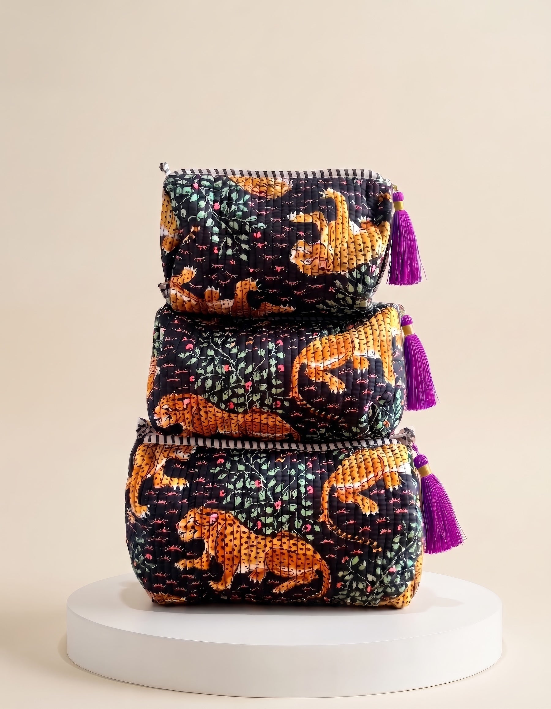 Cosmetic Bags - Dark Indigo Cheetah Print - Set of 3