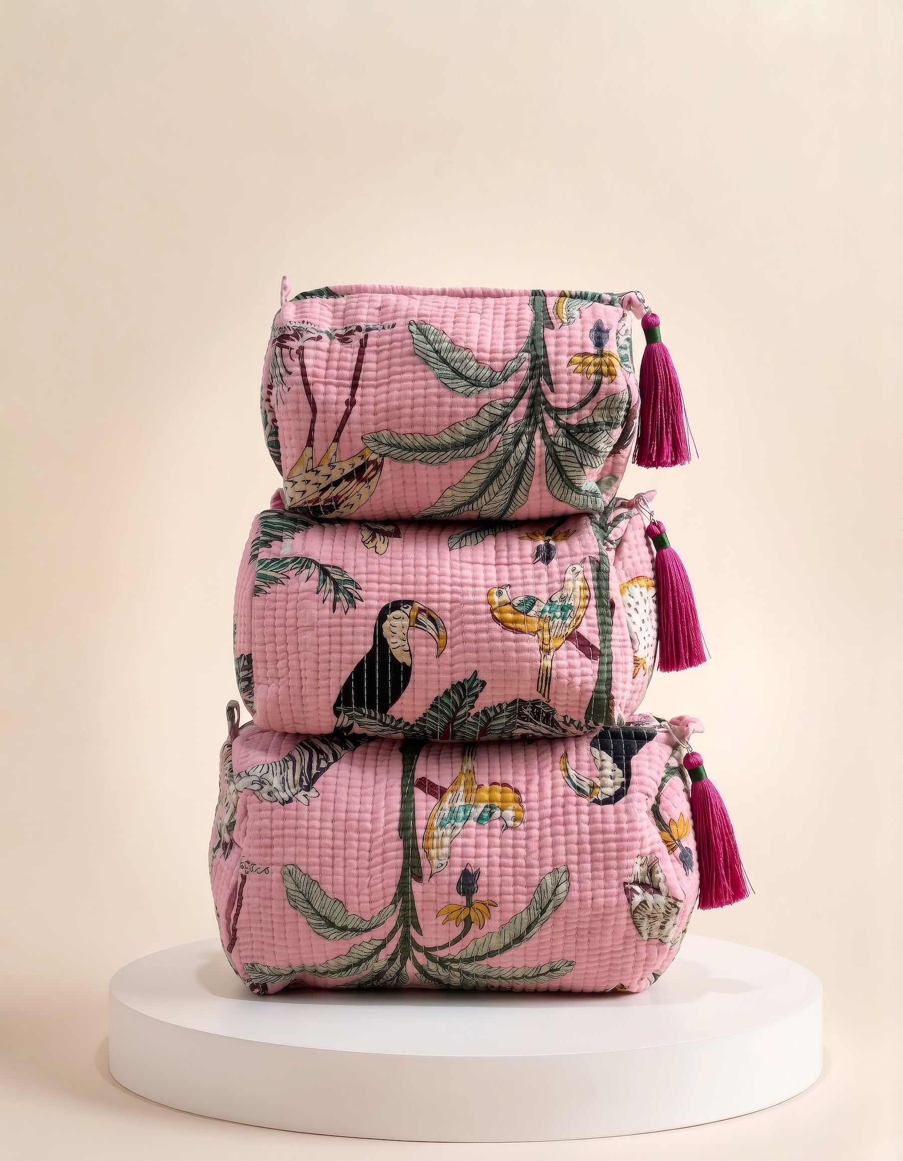 Cosmetic Bags - Pink Tropical - Set of 3