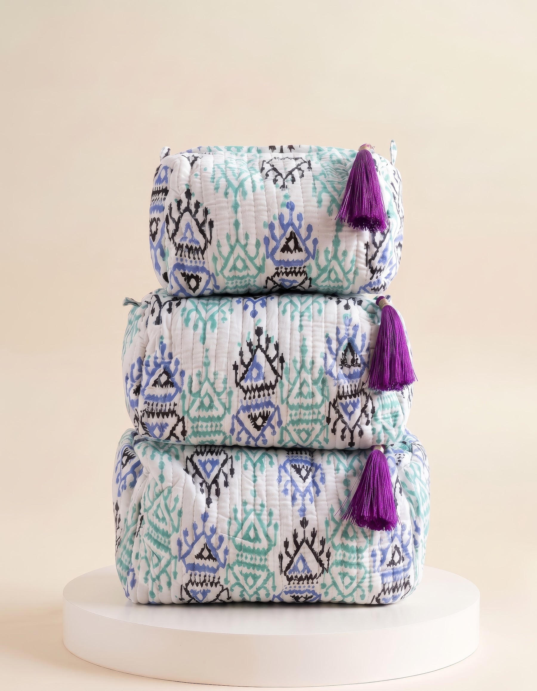 Cosmetic Bags - White & Green Abstract - Set of 3