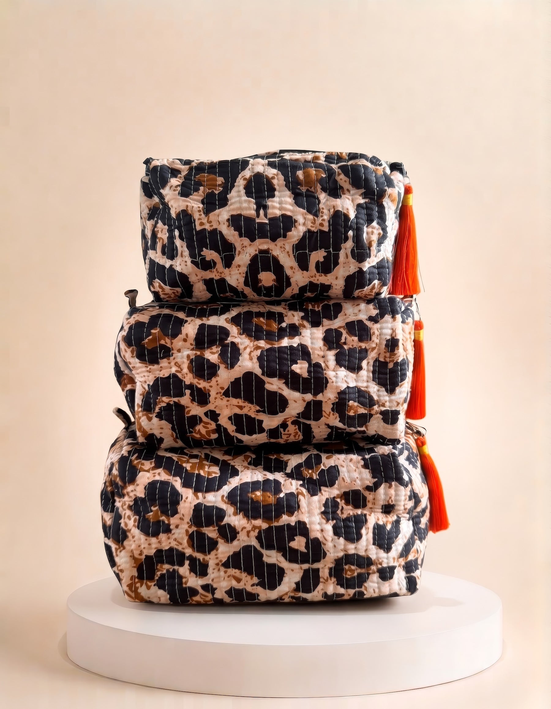 Cosmetic Bags - Orange Leopard print - Set of 3