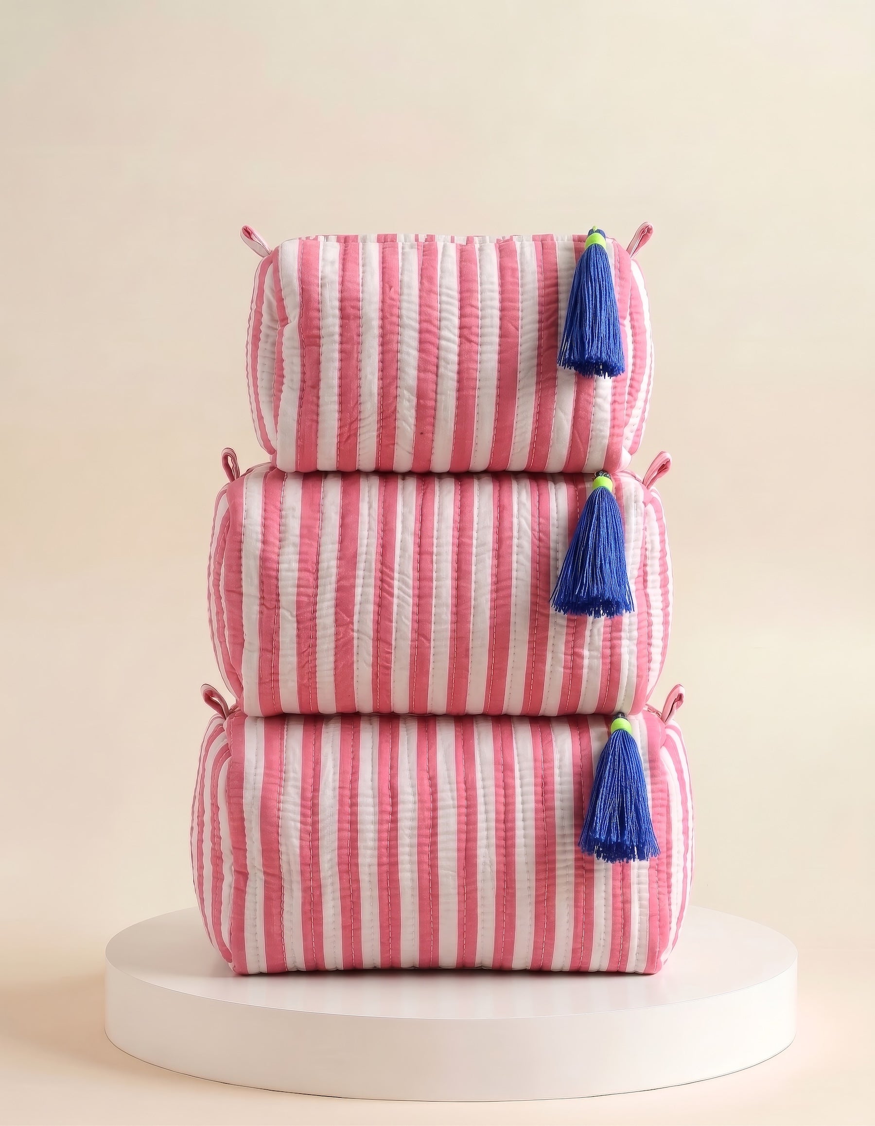 Cosmetic Bags - Pink Stripe - Set of 3