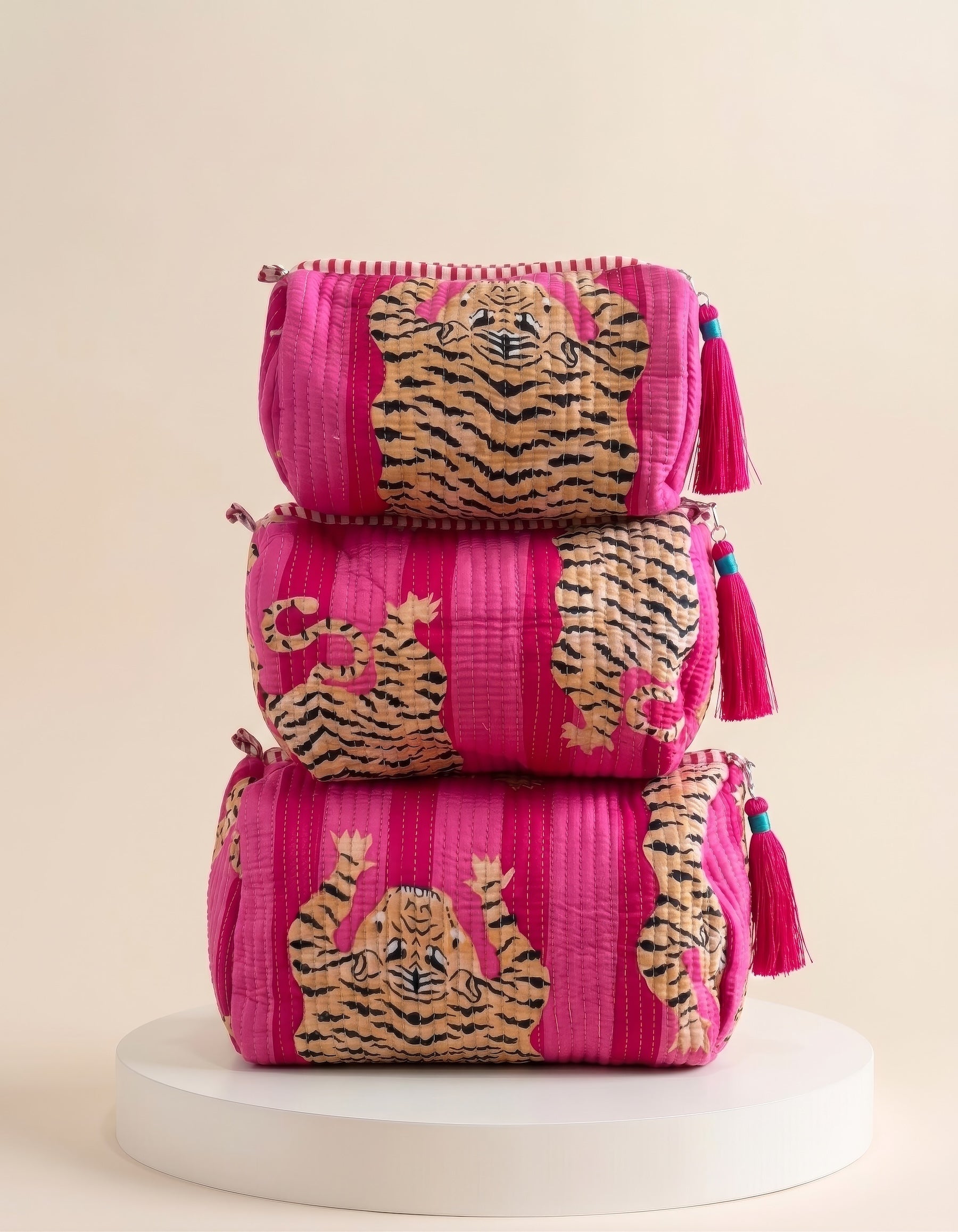 Cosmetic Bags - Pink Tiger Stripes - Set of 3