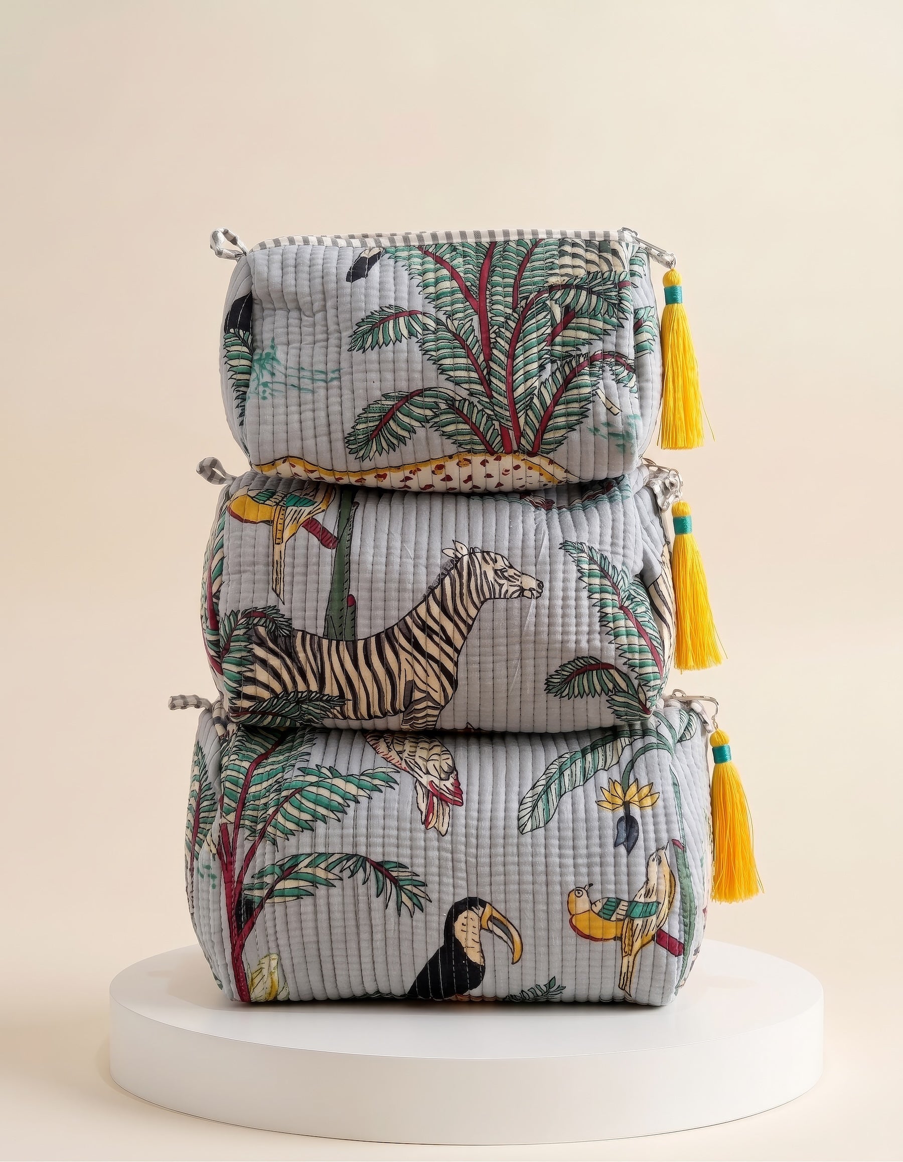Cosmetic Bags - Powder Blue Tropical - Set of 3