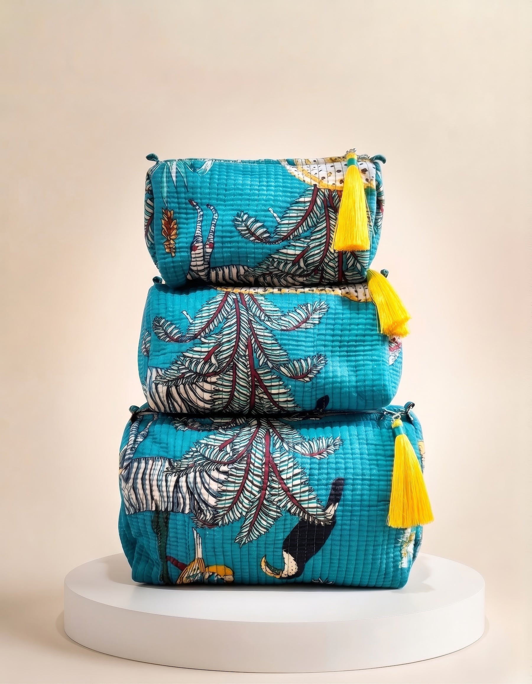 Cosmetic Bags - Teal Tropical Print - Set of 3