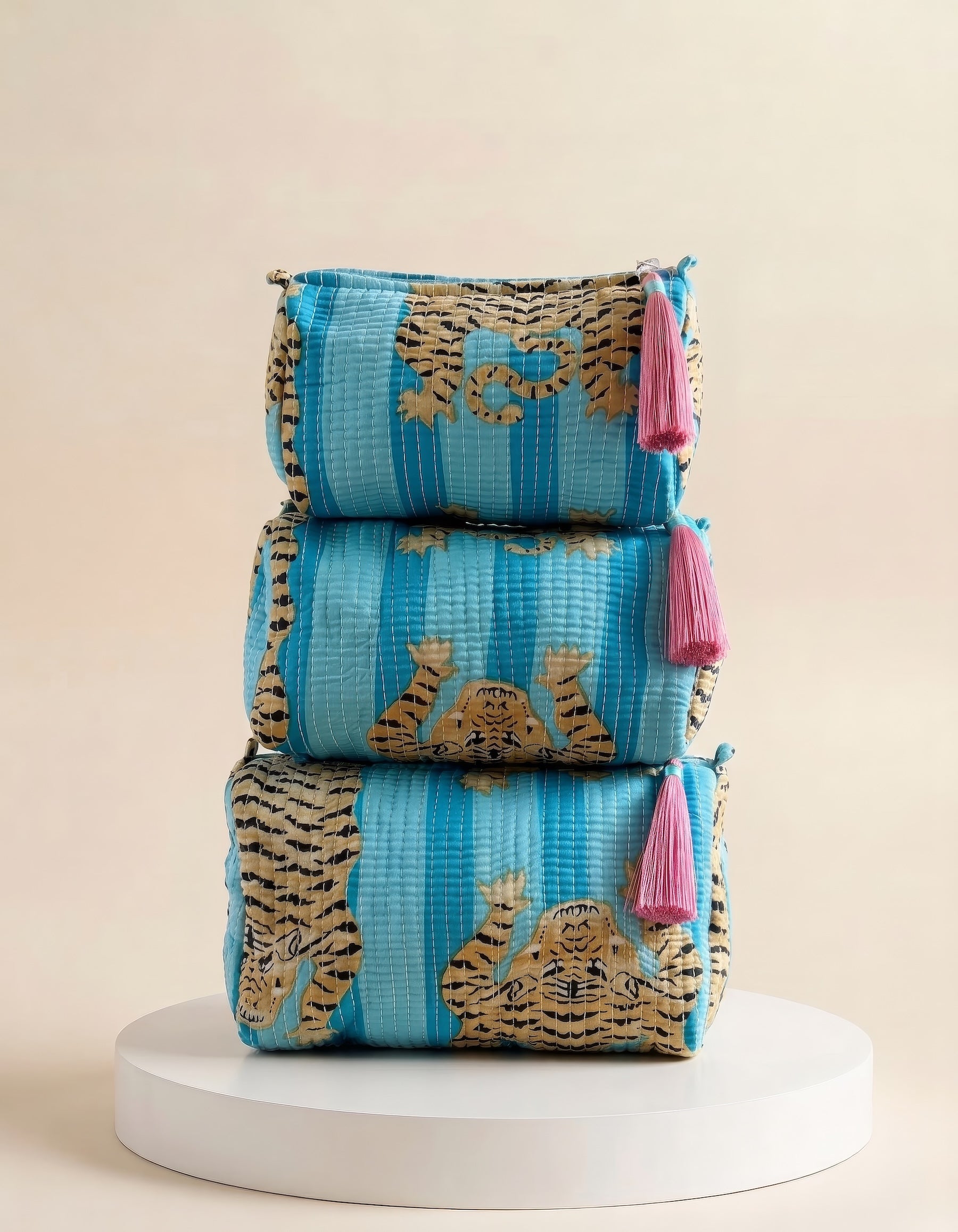 Cosmetic Bags - Turquoise Tiger Stripe - Set of 3