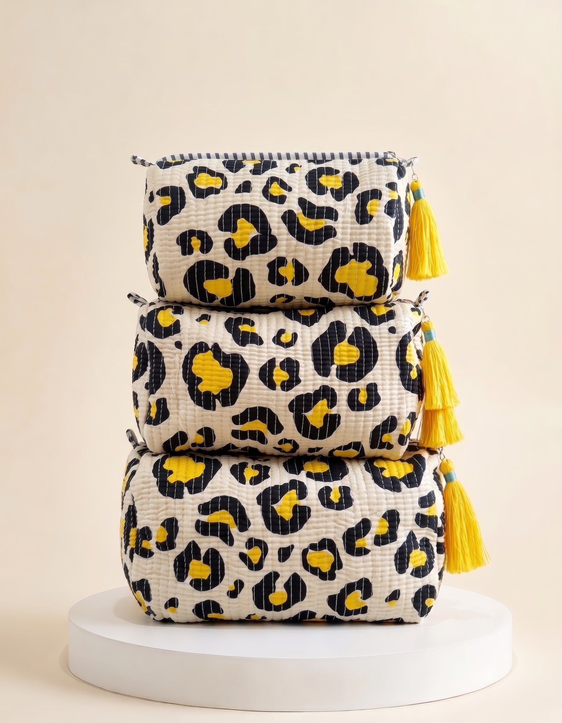 Cosmetic Bags - Yellow Leopard Print - Set of 3