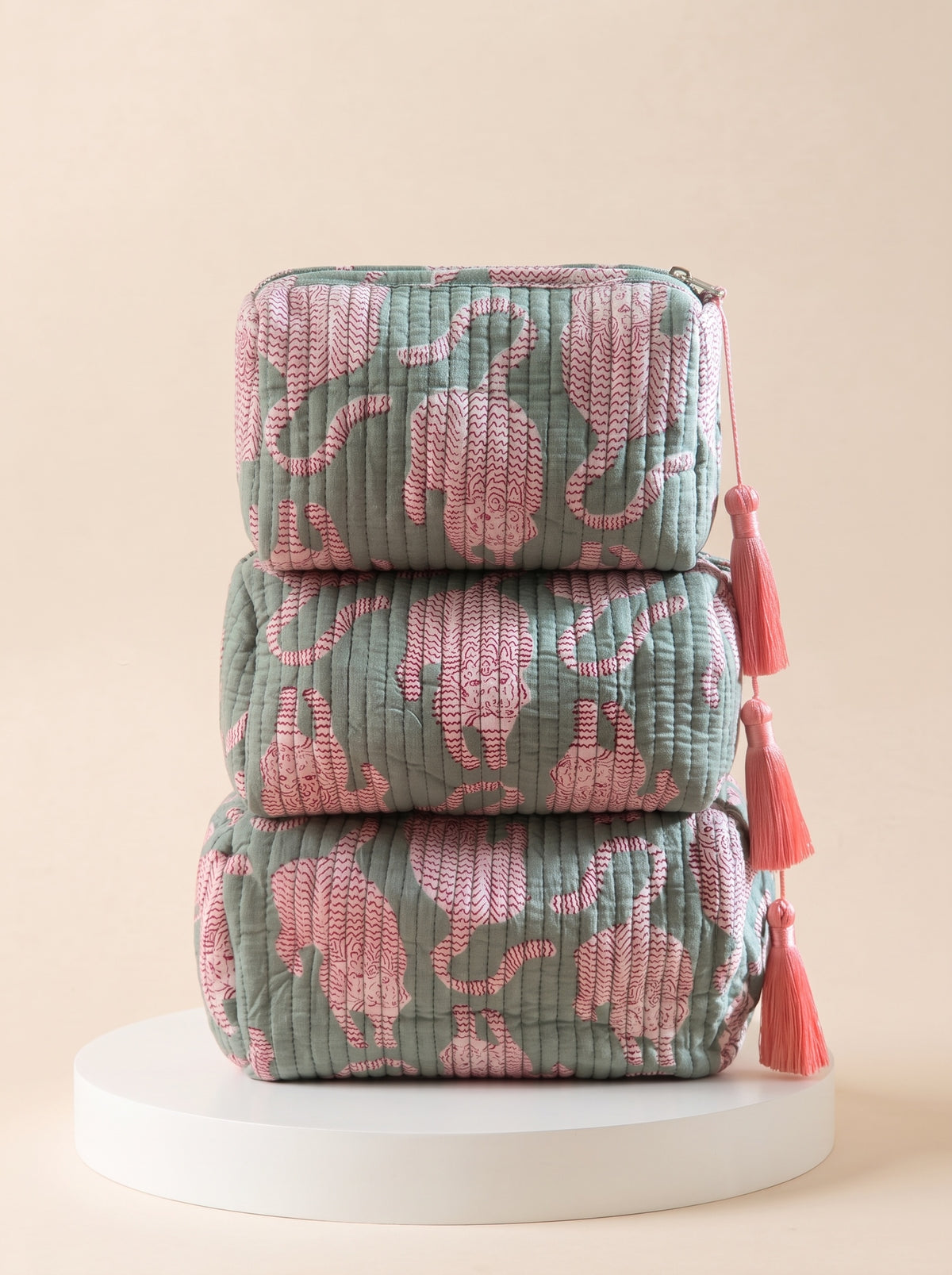 Cosmetic Bags - Sage Green Tiger - Set of 3
