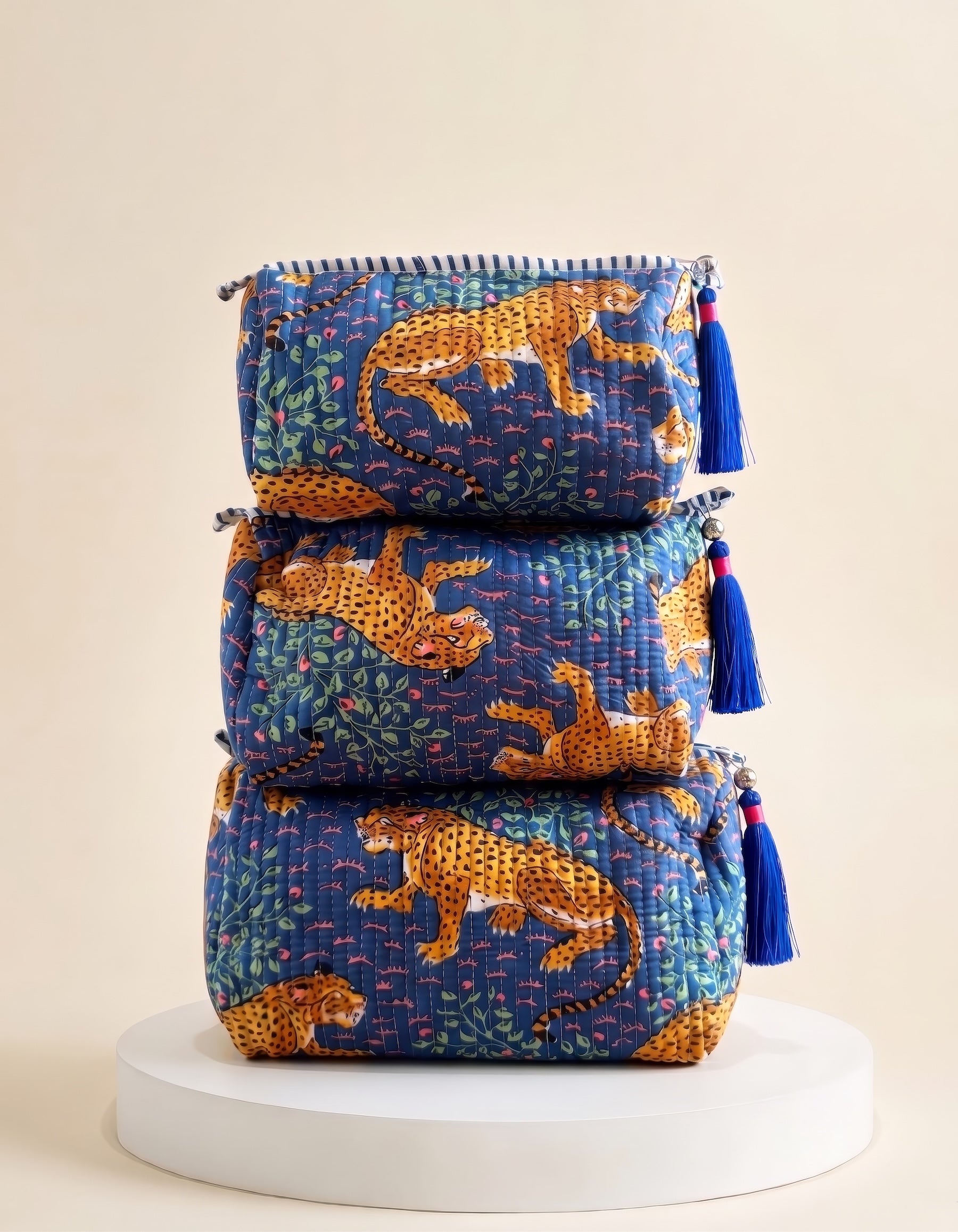 Cosmetic Bags - Blue Cheetah print Set of 3