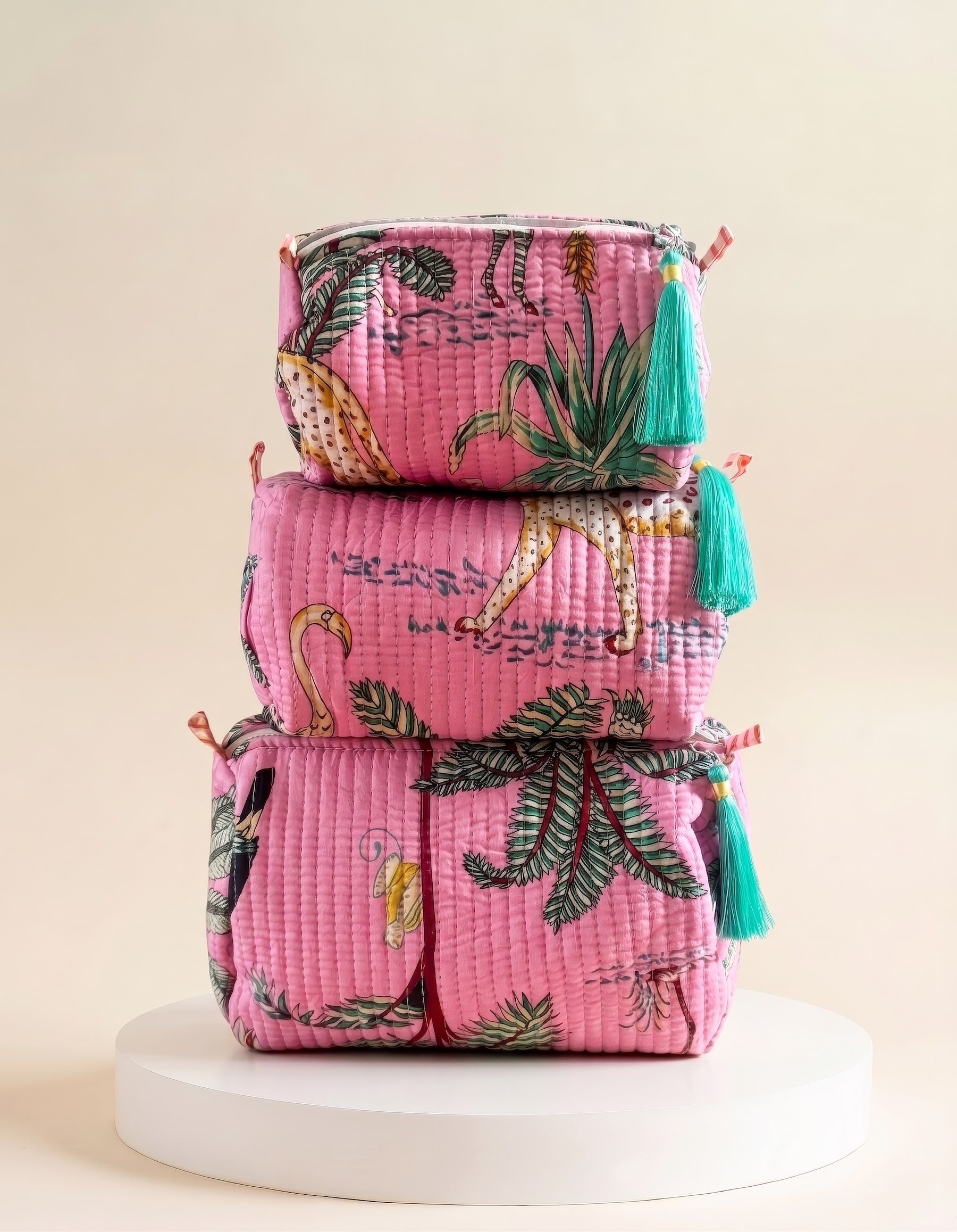 Cosmetic Bags - Bright Pink Tropical - Set of 3