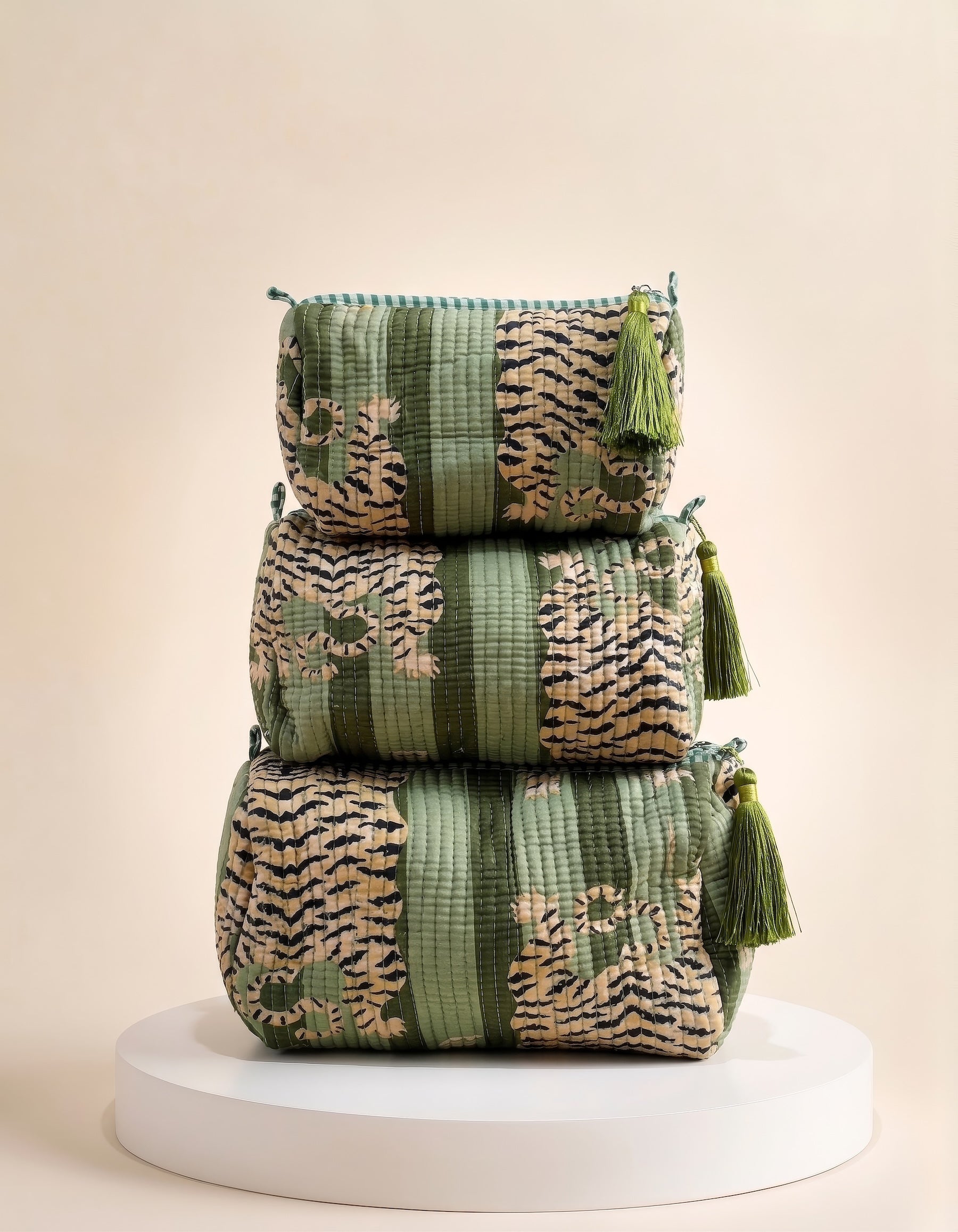 Cosmetic Bags - Light & Dark Green Tiger Stripe - Set of 3