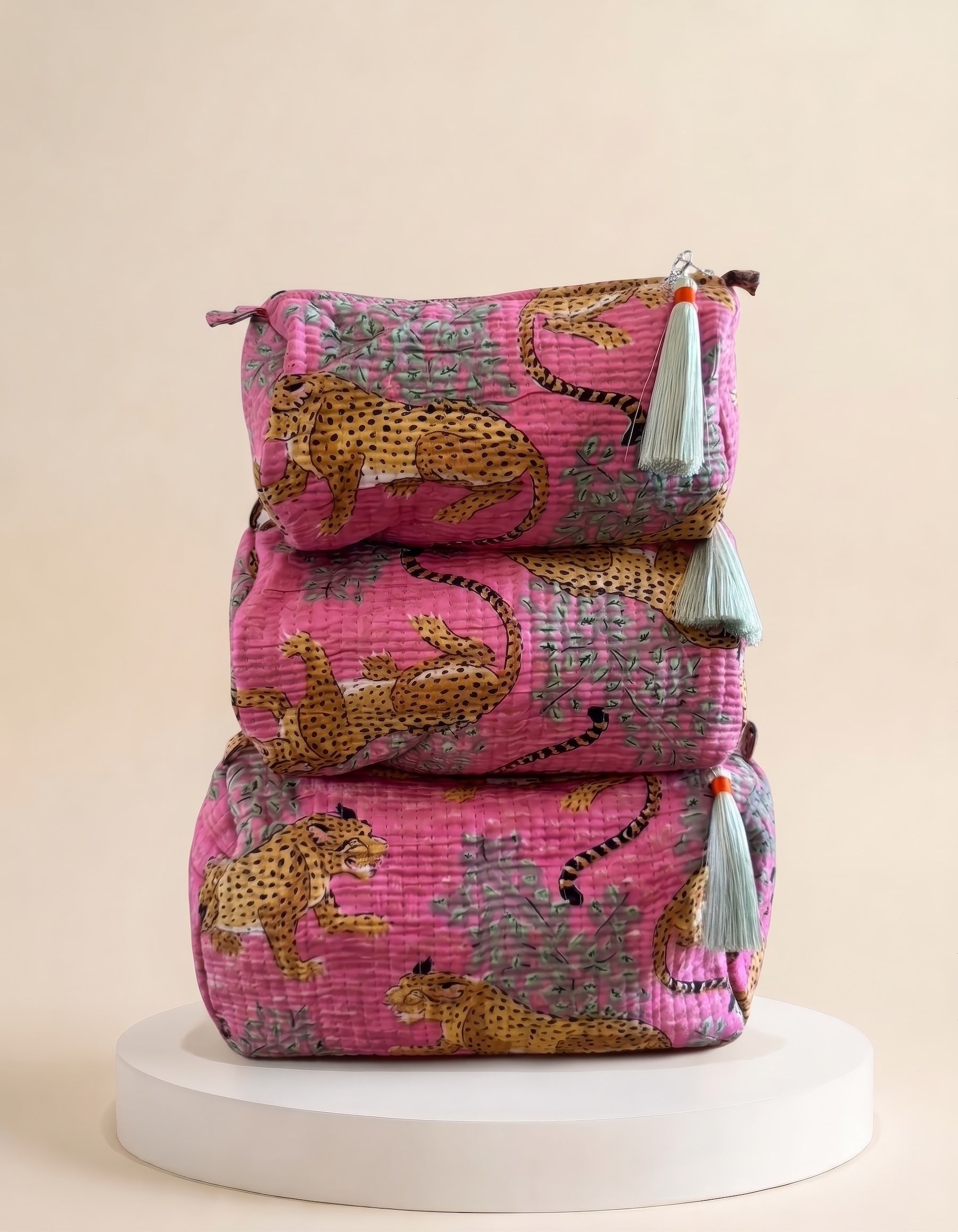 Cosmetic Bags - Hot Pink Cheetah Print - Set of 3