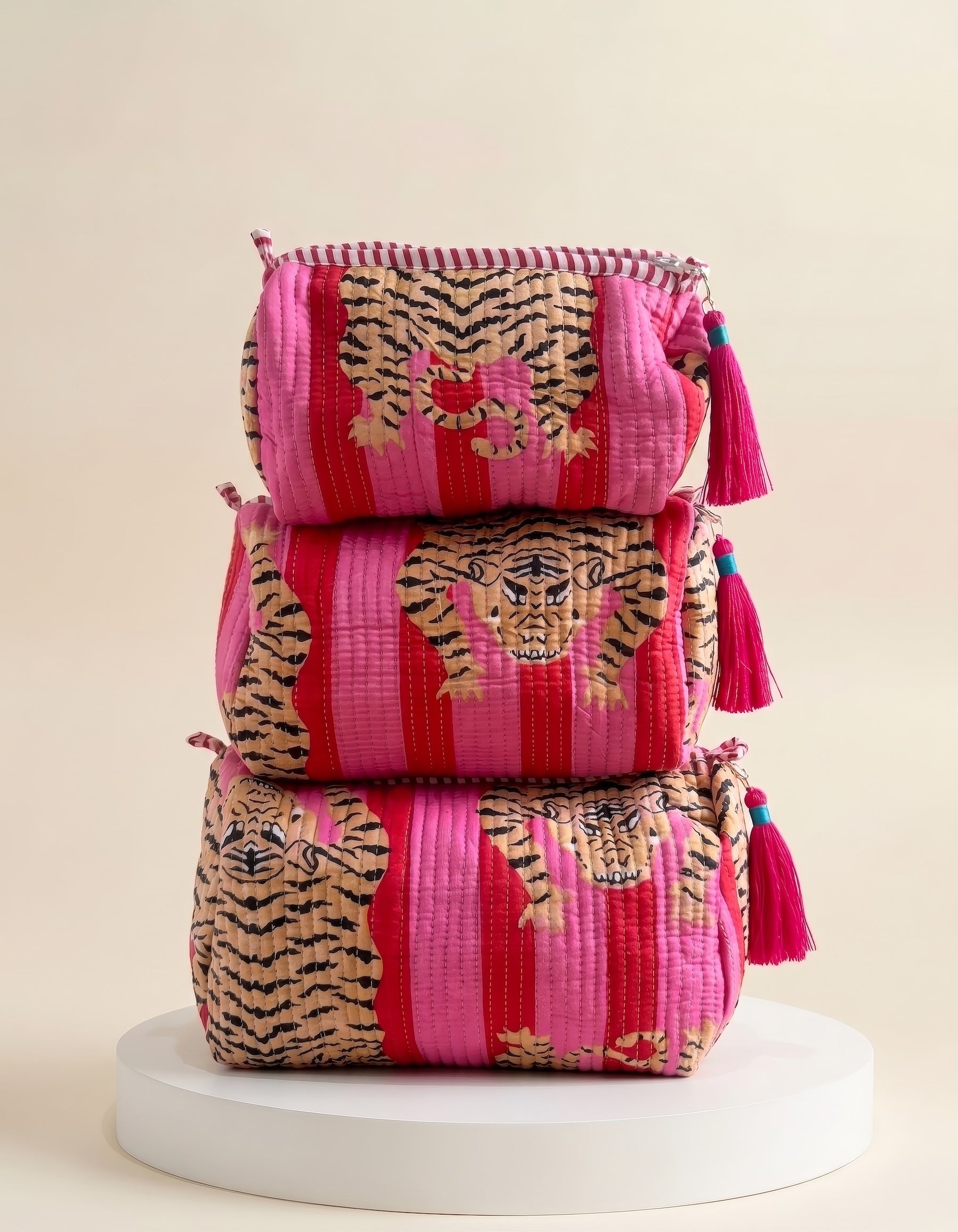 Cosmetic Bags - Red & Pink Tiger Stripes - Set of 3