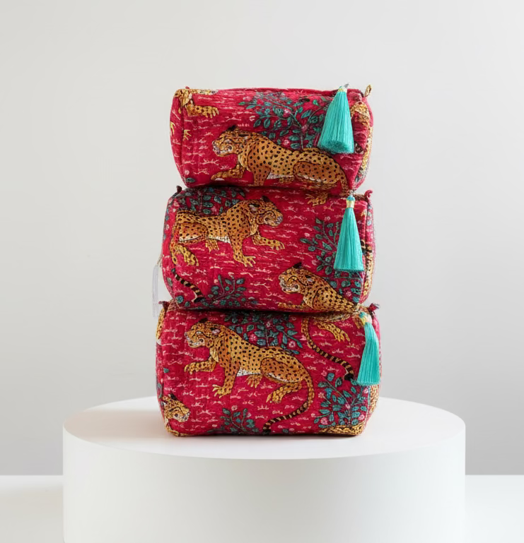 Cosmetic Bags - Red Cheetah Print - Set of 3