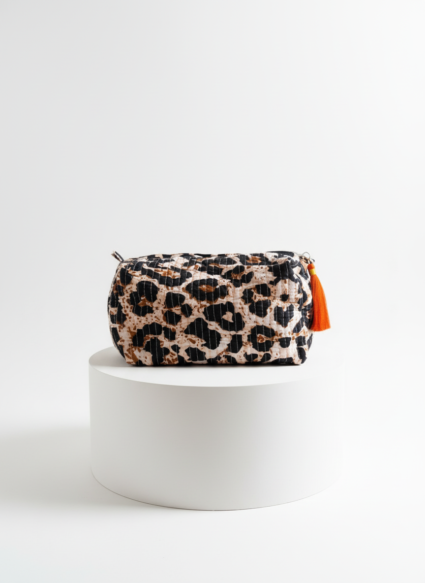Cosmetic Bags - Orange Leopard print - Set of 3