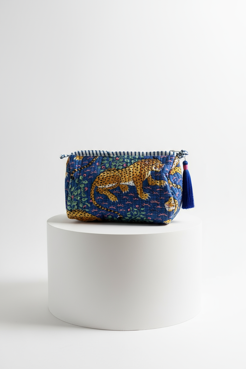 Cosmetic Bags - Blue Cheetah print Set of 3
