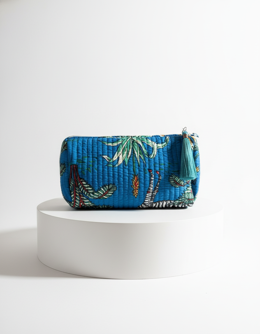 Cosmetic Bag - Bright Blue Tropical Print set of 3