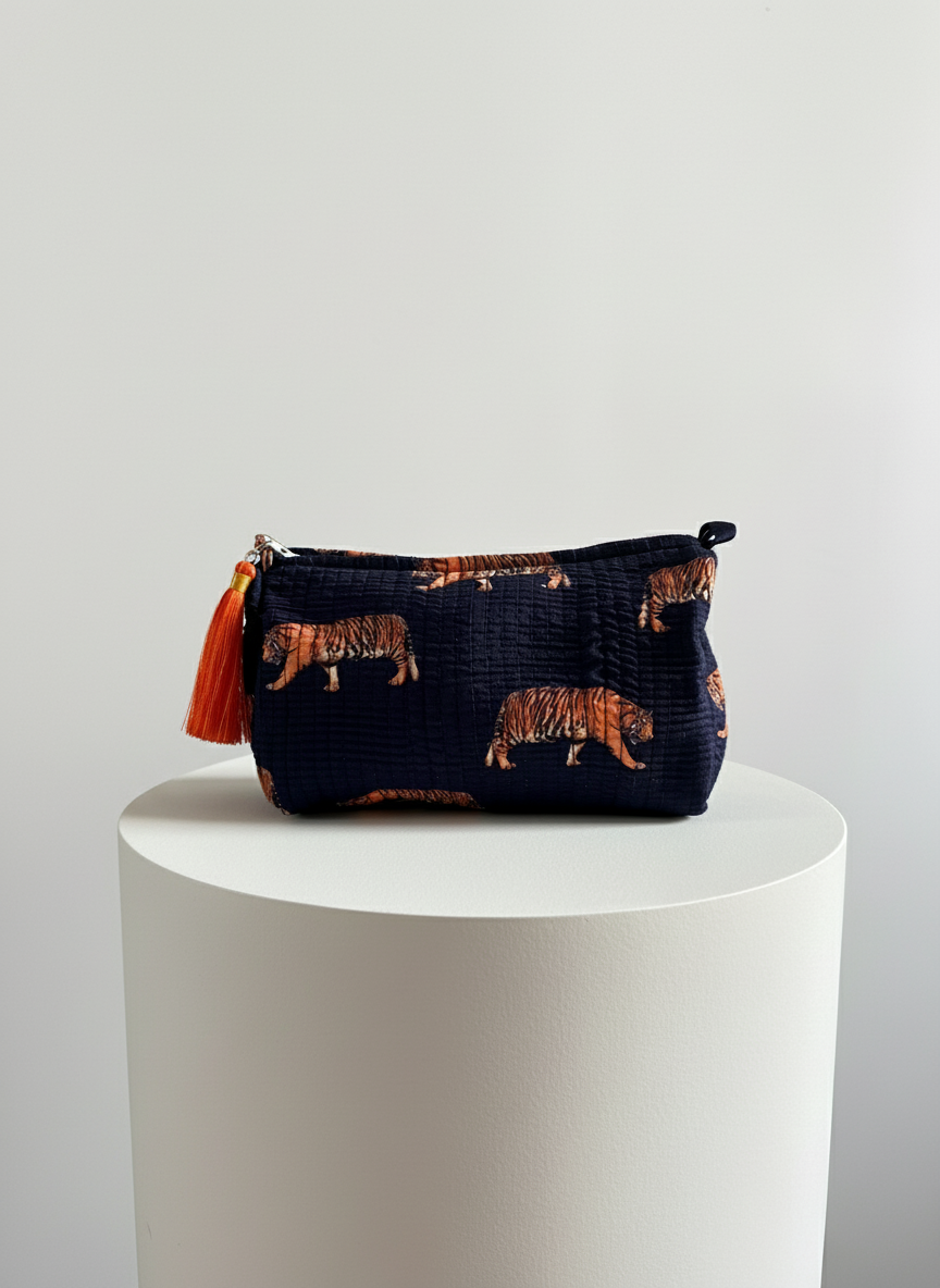 Cosmetic Bags - Navy Blue & Orange Tiger - Set of 3