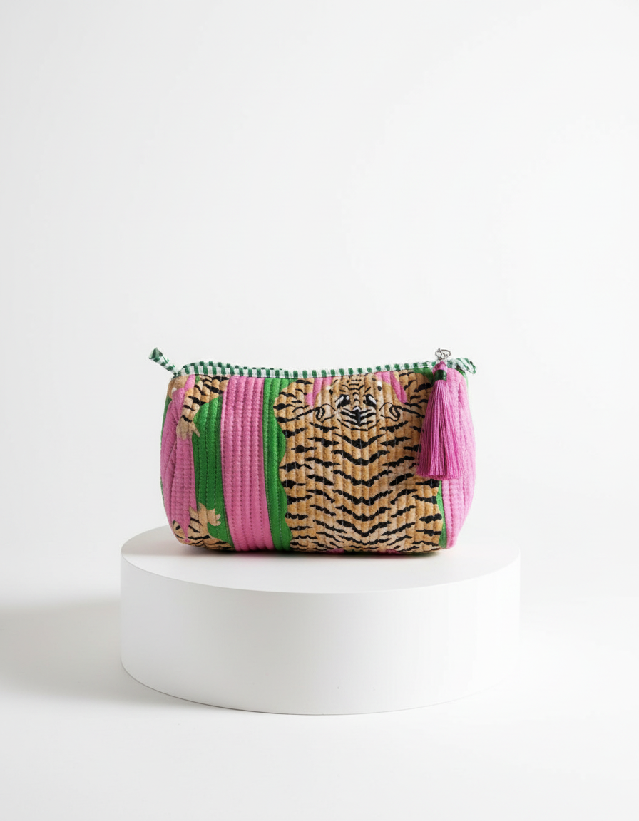 Cosmetic Bag - Pink & Green Tiger Stripe - set of 3