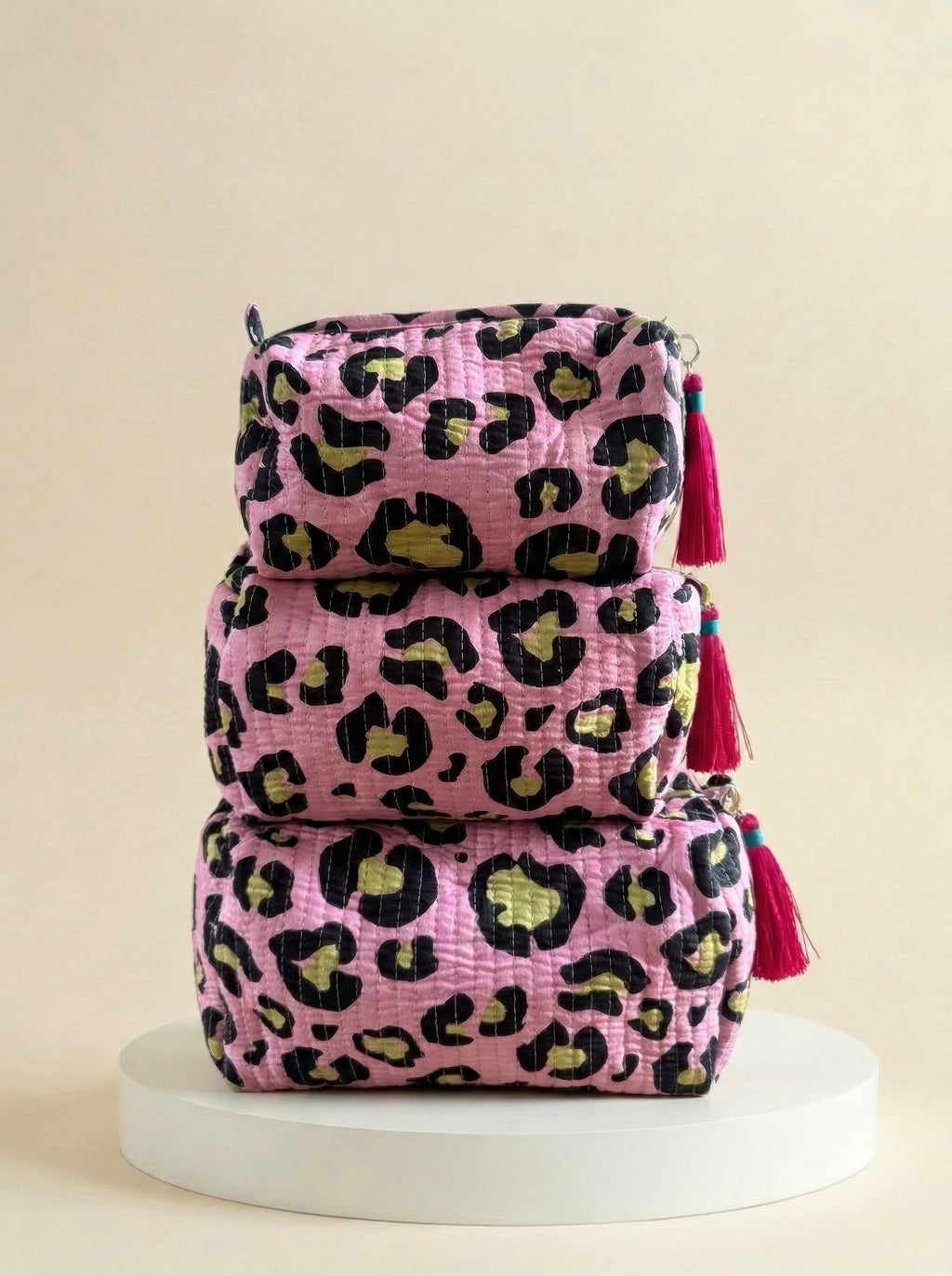 Cosmetic Bags - Pink Leopard print - Set of 3