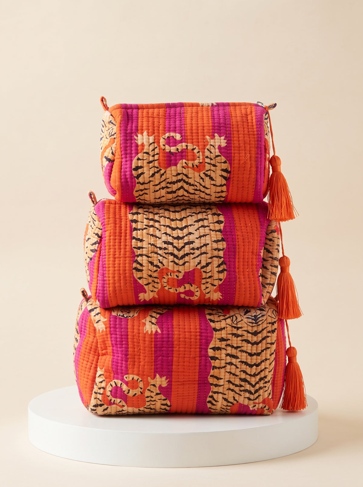 Cosmetic Bags Orange & Pink Tiger Stripe Set of 3