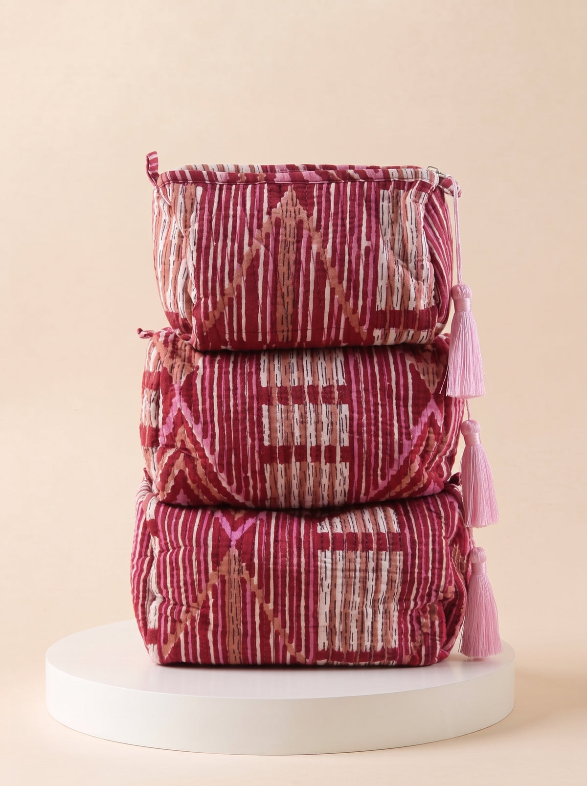 Cosmetic Bags - Red Geometric Stripe - Set of 3