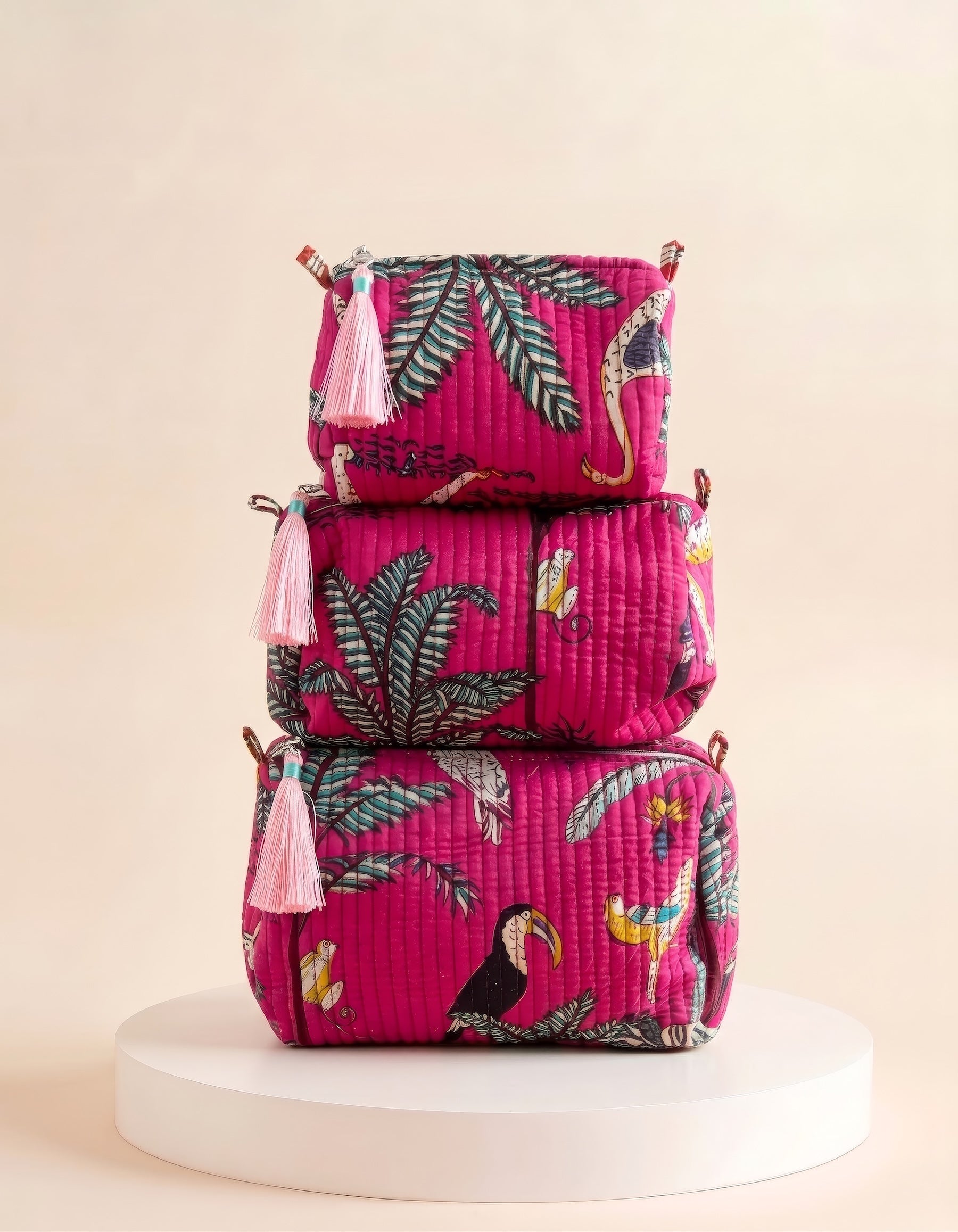 Cosmetic Bags - Hot Pink Tropical - Set of 3