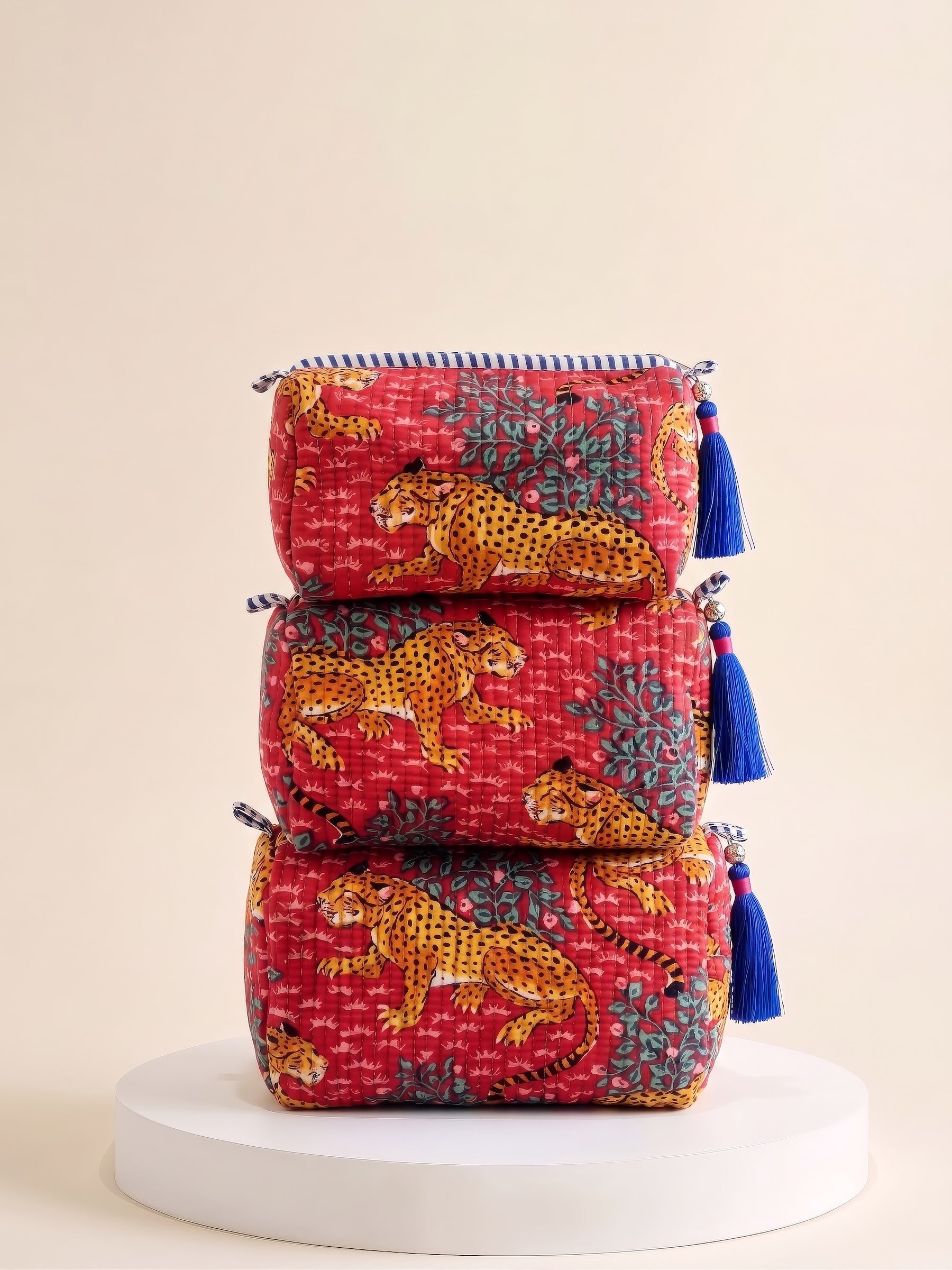 Cosmetic Bags - Red Cheetah Print - Set of 3