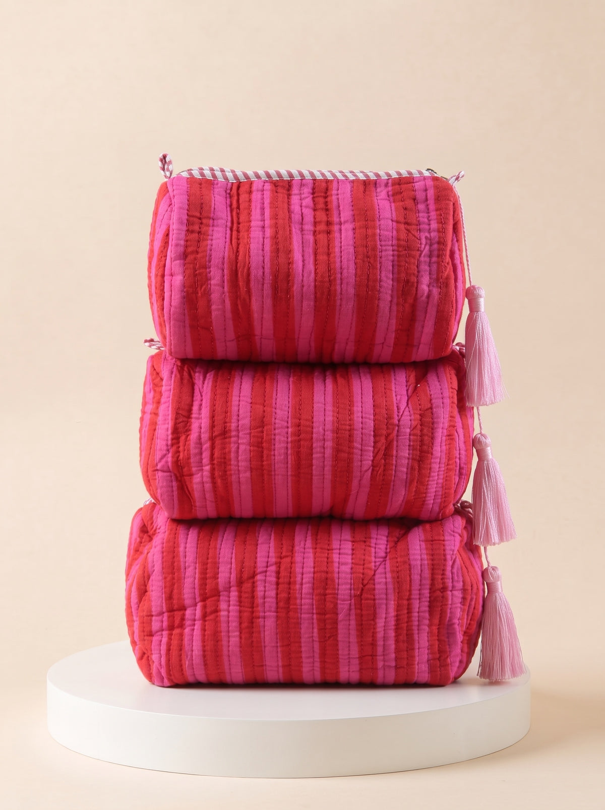 Cosmetic Bags - Pink Stripe - Set of 3