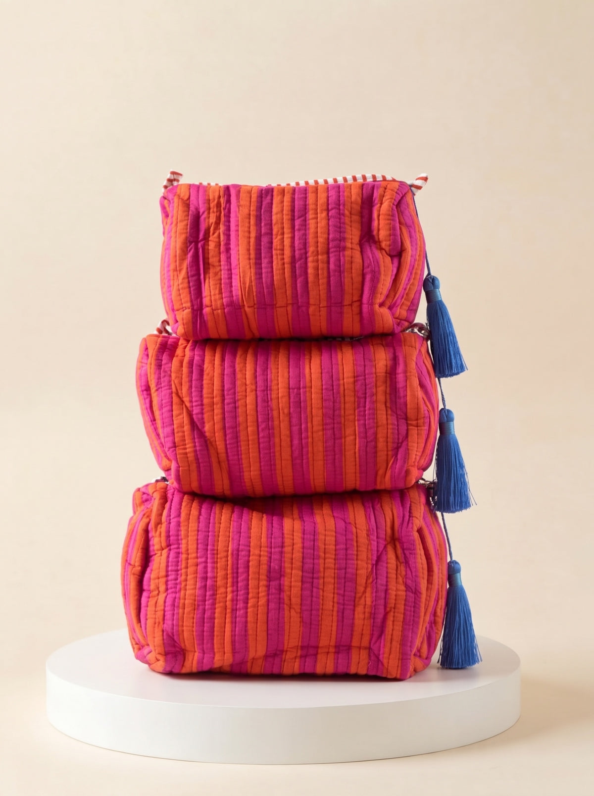 Cosmetic Bags - Pink & Orange Stripe - Set of 3