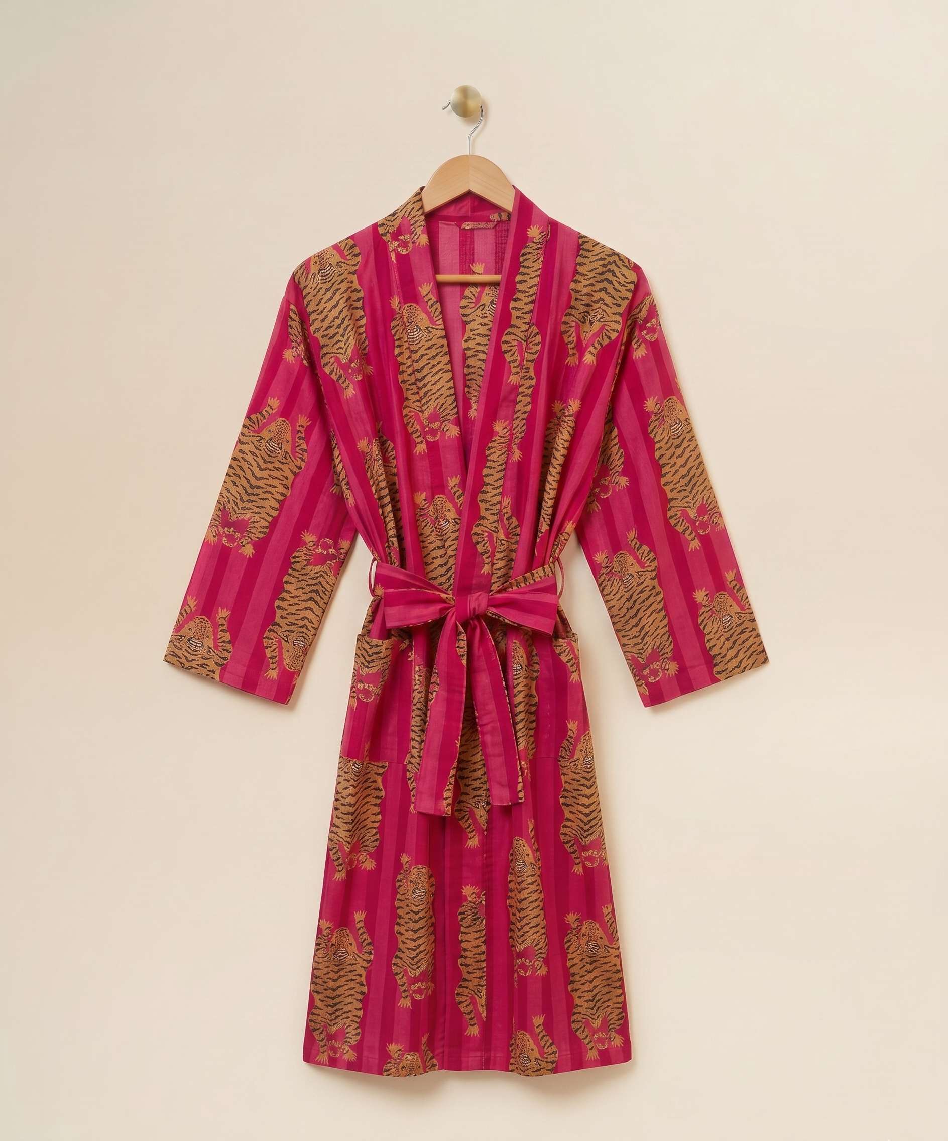 Robe - Pink & Dark Pink Stripe Tiger Print