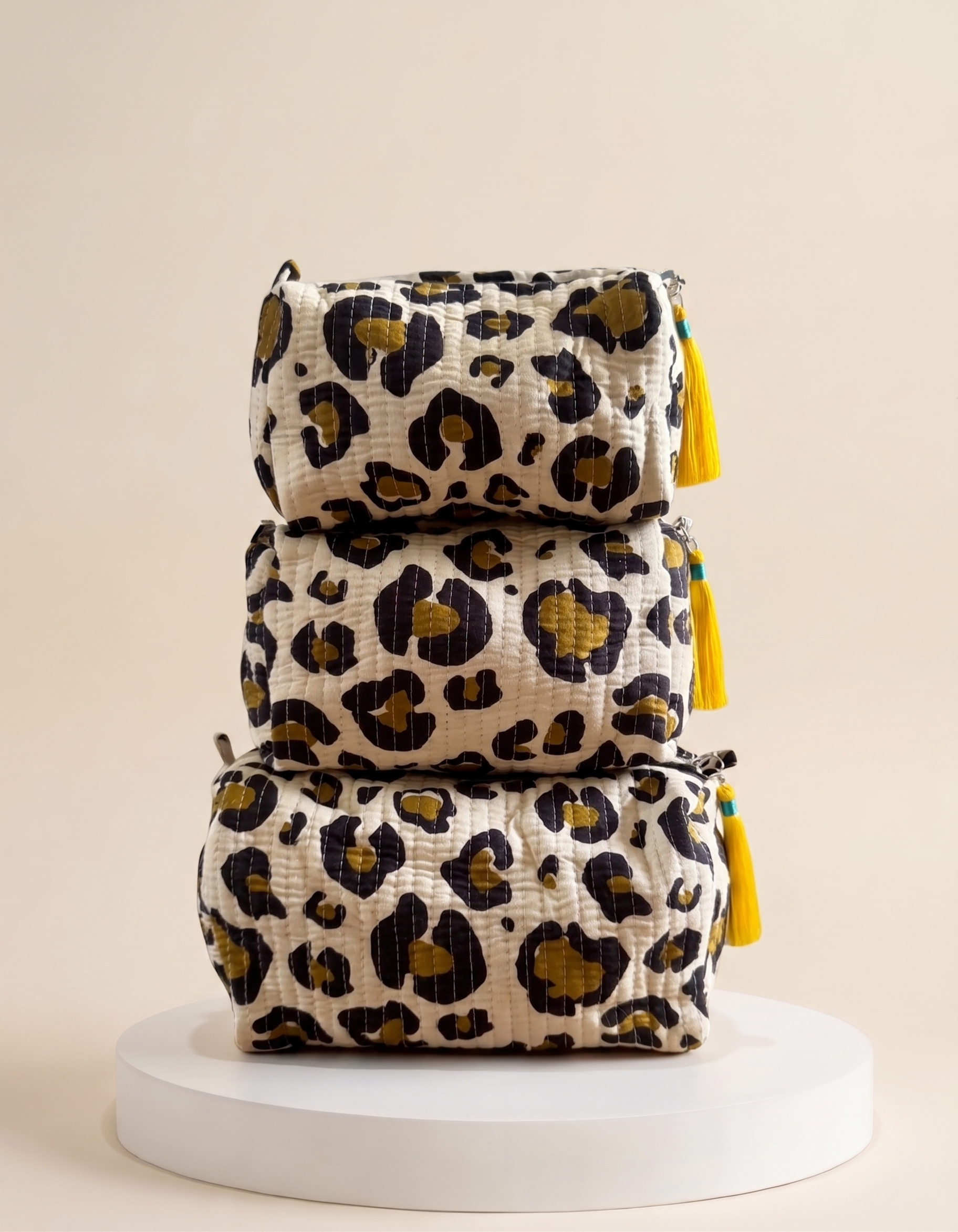 Cosmetic Bags - Gold Leopard Print - Set of 3
