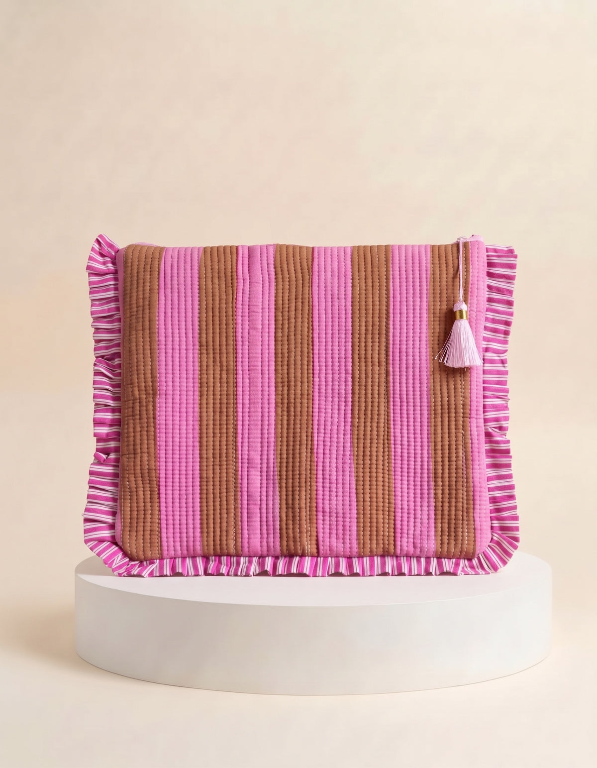 Laptop Pouch - Pink & Tan Stripe