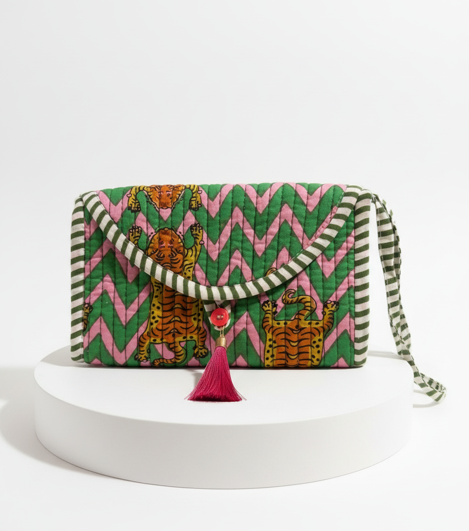 Mini Purse - Pink & Green Tiger Zig Zag