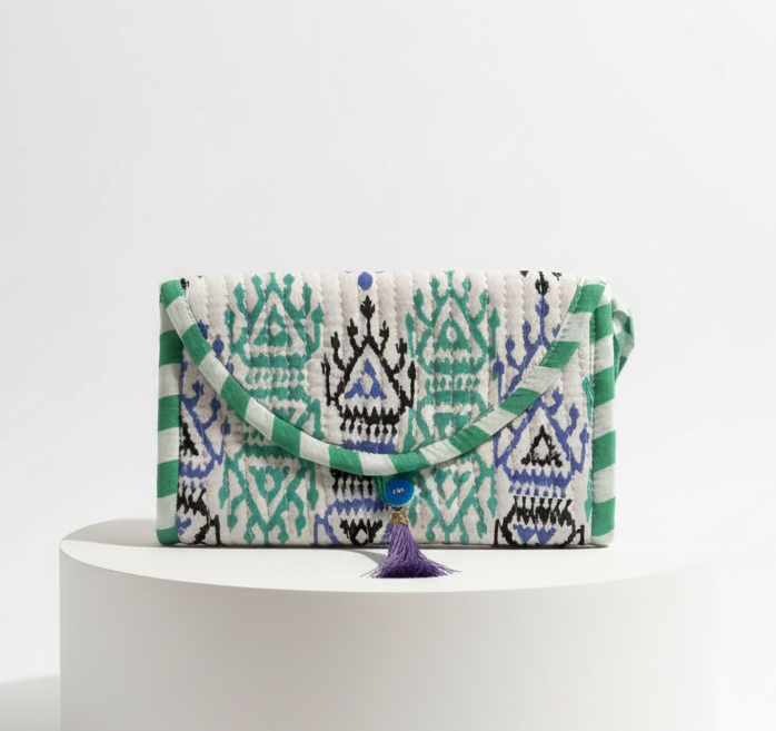 Mini Purse - White & Green Abstract