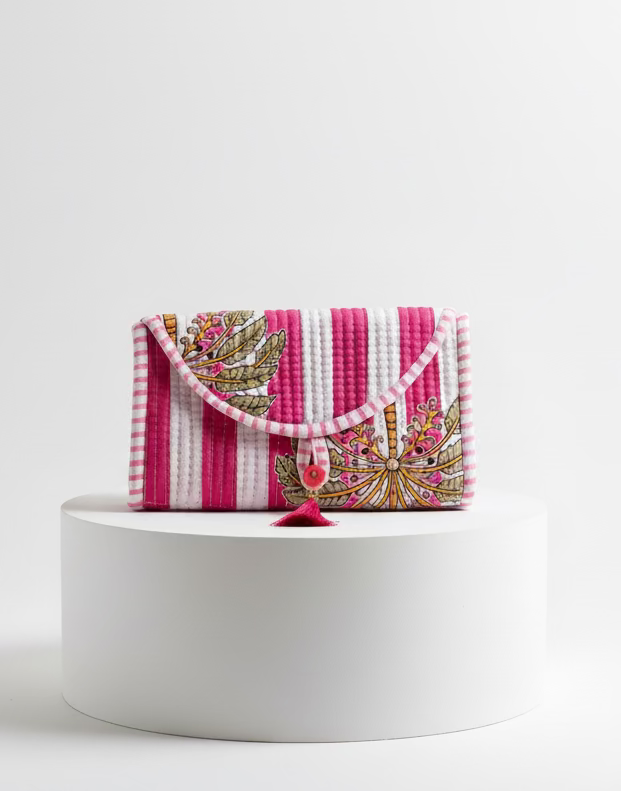 Mini Purse - Pink Palm Tree Stripes