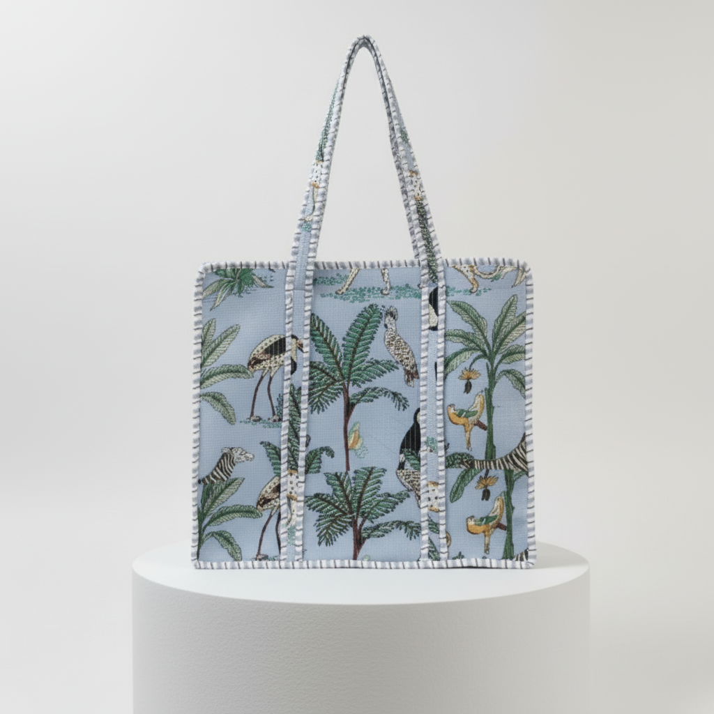 Tote - Powder Blue Tropical